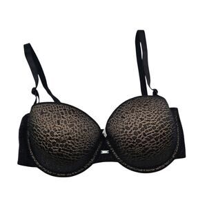 Self Expressions I-Fit Womens Sz 34D T Shirt Bra Beige w/ Black Overlay